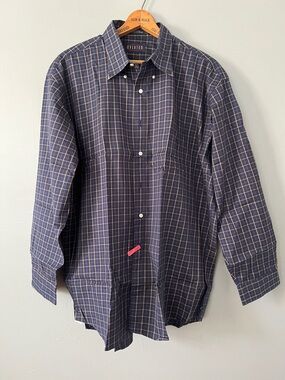 Overton Navy Windowpane Button-Down Shirt